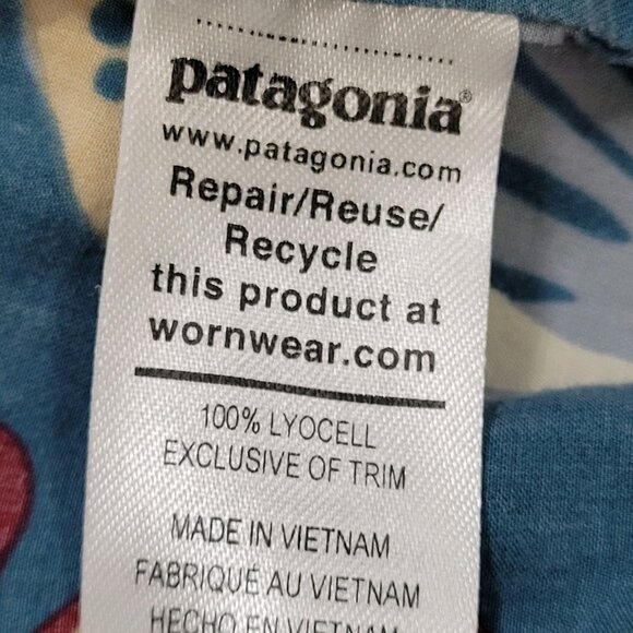Patagonia Blue Tidal Threads Button Up Short Sleeve Collared Shirt Top Large L - Picture 4 of 12